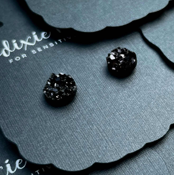 Mini Druzy Earrings in Black